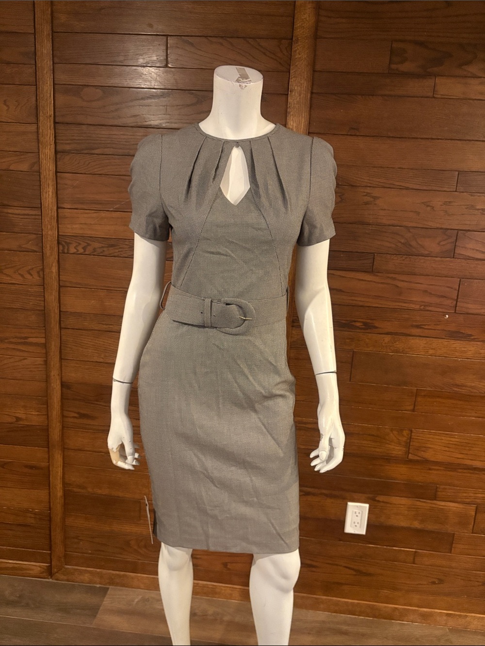 le chateau Grey Structured Midi Sheath Dress with Belt